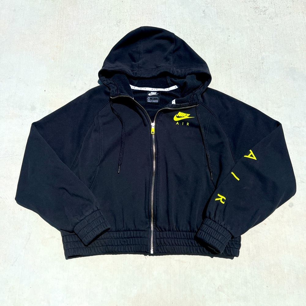 Womens girls juniors Nike black and lime green cropped zip up hoodie sweatshirt - Picture 1 of 4